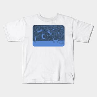 Blue Cat Jumps Over The Moon (to take a nap) Kids T-Shirt